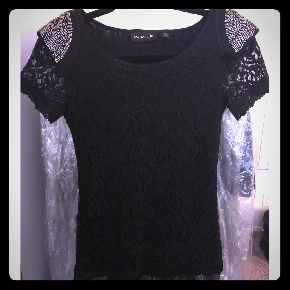 Black Lace Top With Metal Shoulders Size S/M